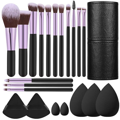 14 Pcs Travel Makeup Brush Set Portable Mini Makeup Brushes Make up Brush with Case,5 Pcs Makeup Sponge Mother's Day Gift for Foundation Powder Concealers Eye Shadows(Black)
